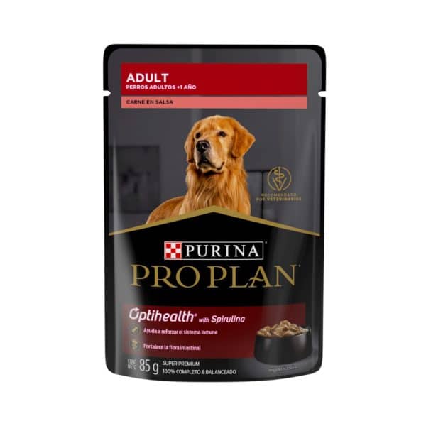 ALIMENTO HÚMEDO PARA PERRO PRO PLAN POUCH ADULTO CARNE EN SALSA 85GR