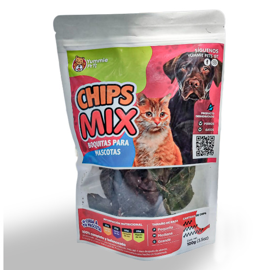 PREMIO PARA PERROS Y GATOS CHIPS MIX RES 100 GR