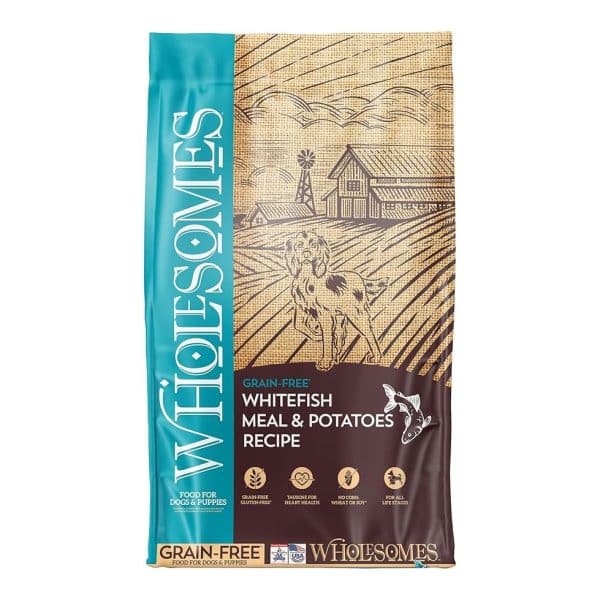 ALIMENTO PARA PERRO WHOLESOMES WHITEFISH MEAL & POTATOES RICE 35 LBS