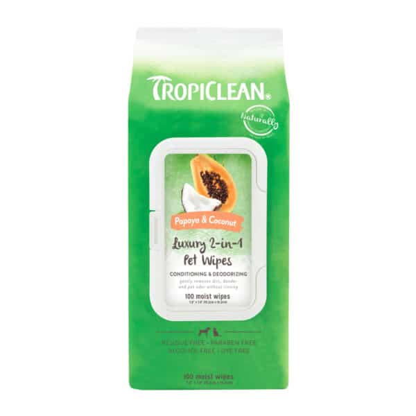TROPICLEAN PET WIPES LUXURY 2-IN-1 PAPAYA & COCONUT