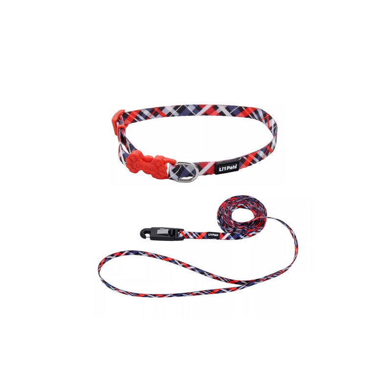 EGM06221RYP COLLAR Y TIRAPERRO Li´L PALS 3/8" – RALLAS ROJOS CON NEGRO - Image 1