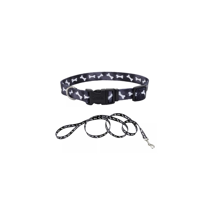 EGM06321BBO COLLAR Y TIRAPERRO PET ATTIRE – NEGRO CON HUESOS BLANCOS - Image 1