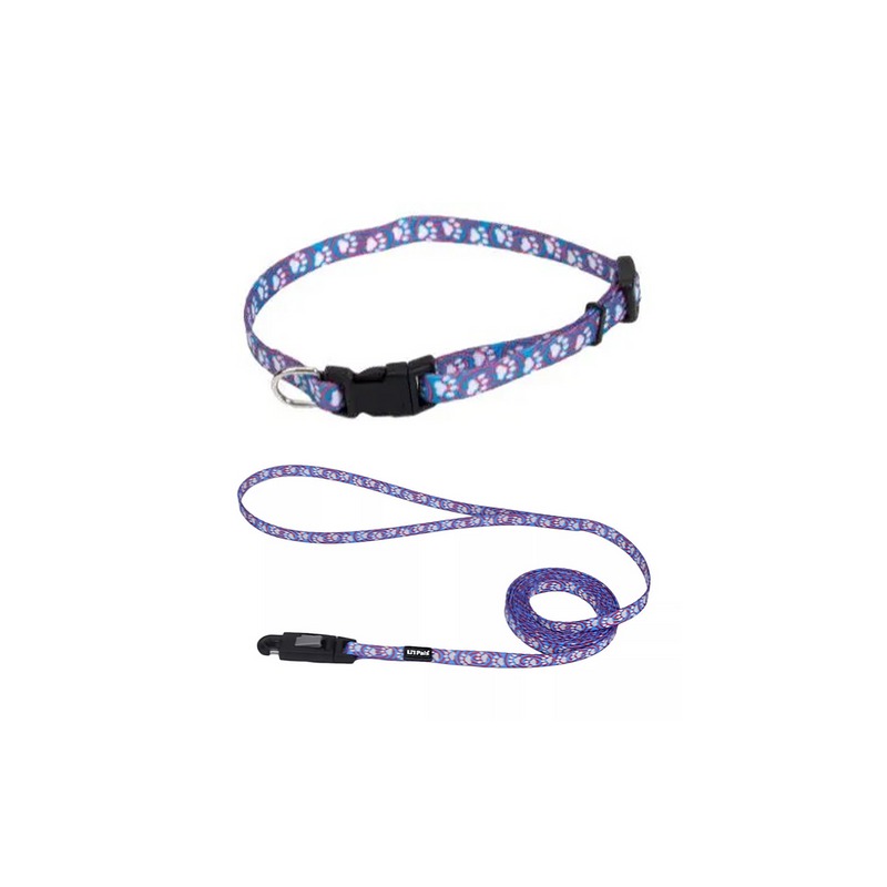 EGM16221LBL COLLAR Y TIRAPERRO Li´L PALS 3/8" – CELESTE CON HUELLAS - Image 1