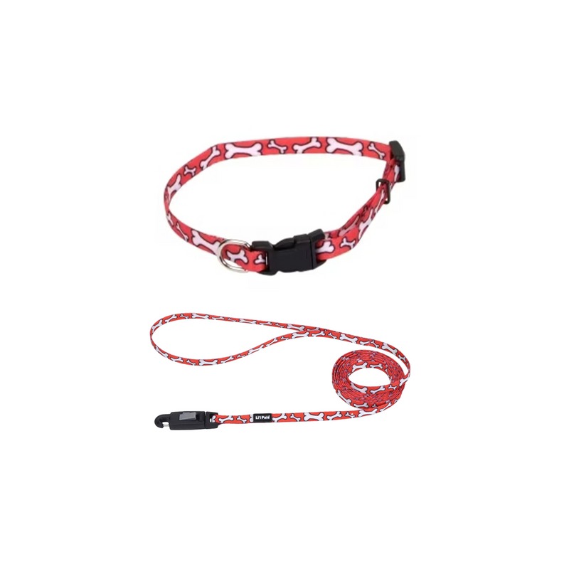 EGM16221RWB COLLAR Y TIRAPERRO Li´L PALS 3/8" – ROJO CON HUESOS - Image 1