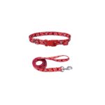 COLLAR Y TIRAPERRO PET ATTIRE – ROJO CON HUESOS BLANCOS