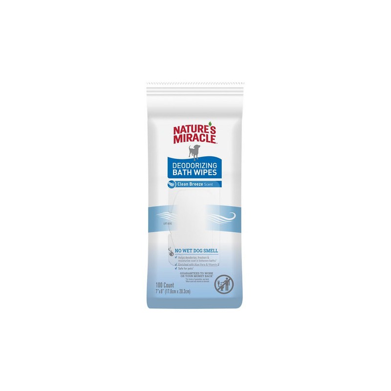EGM198337 NATURES MIRACLE DEODORIZING BATH WIPES – CLEAN BREEZE SCENT - Image 1